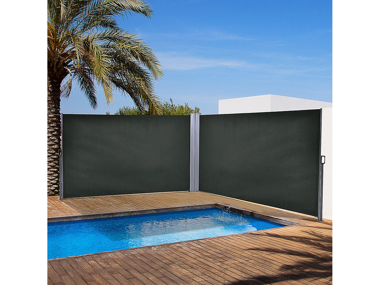 Double store latéral brise-vue paravent rétractable dim. 6L x 1,60H m polyester anti-UV haute densité gris