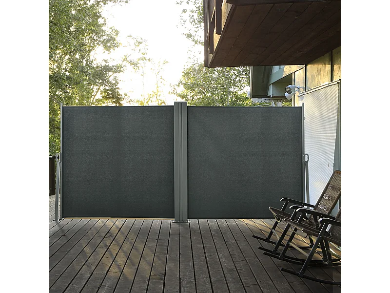 Double store latéral brise-vue paravent rétractable dim. 6L x 1,60H m polyester anti-UV haute densité gris