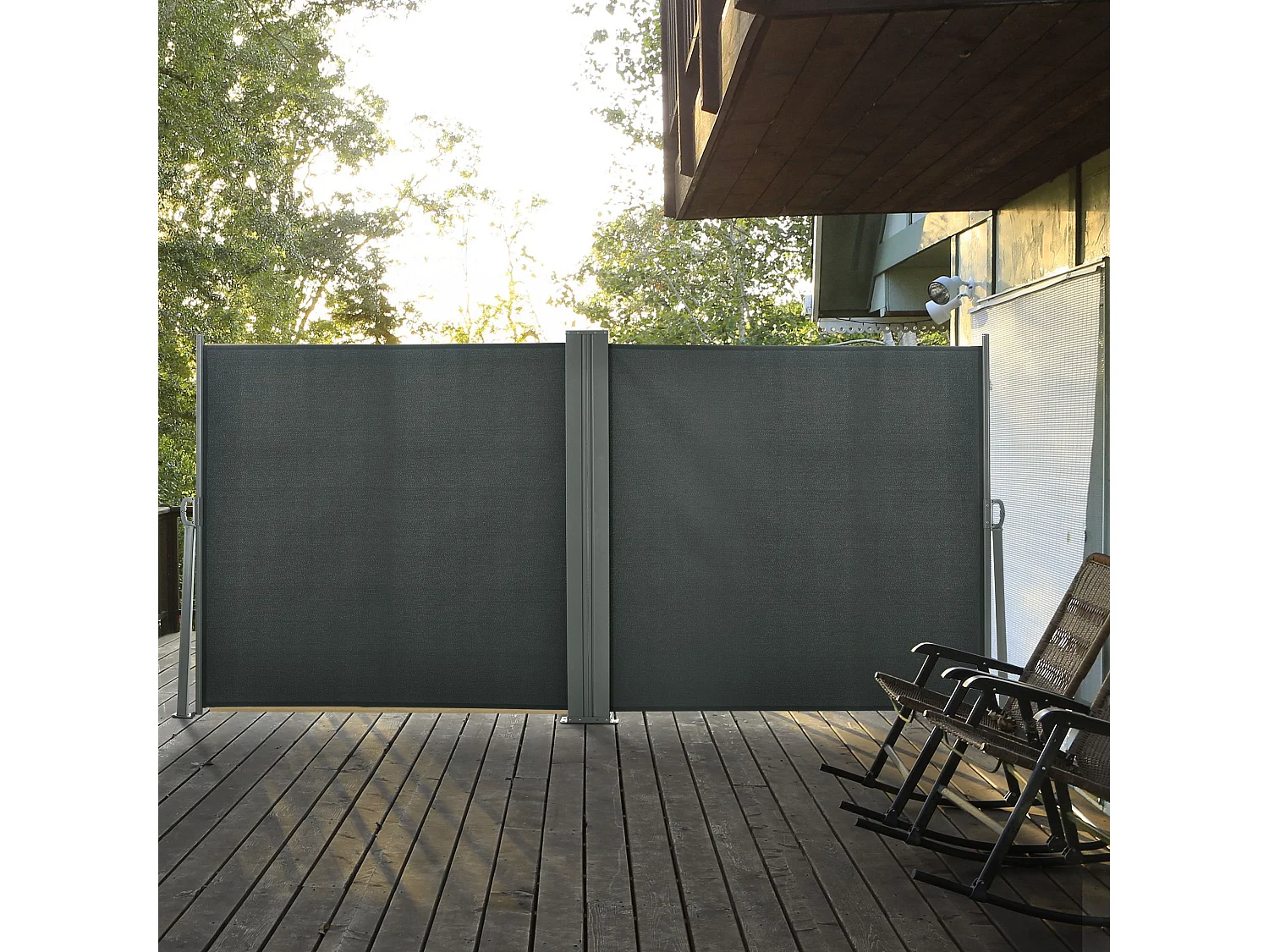 Double store latéral brise-vue paravent rétractable dim. 6L x 1,60H m polyester anti-UV haute densité gris