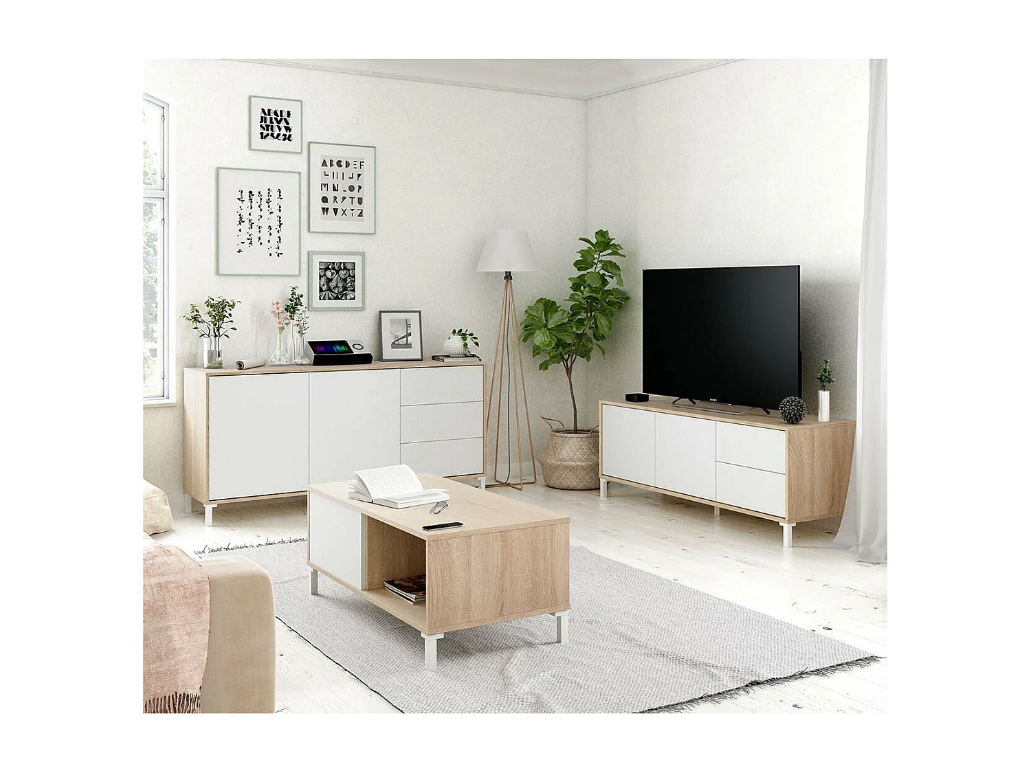 Table basse avec 2 niches de rangement Brooklyn - L100 cm