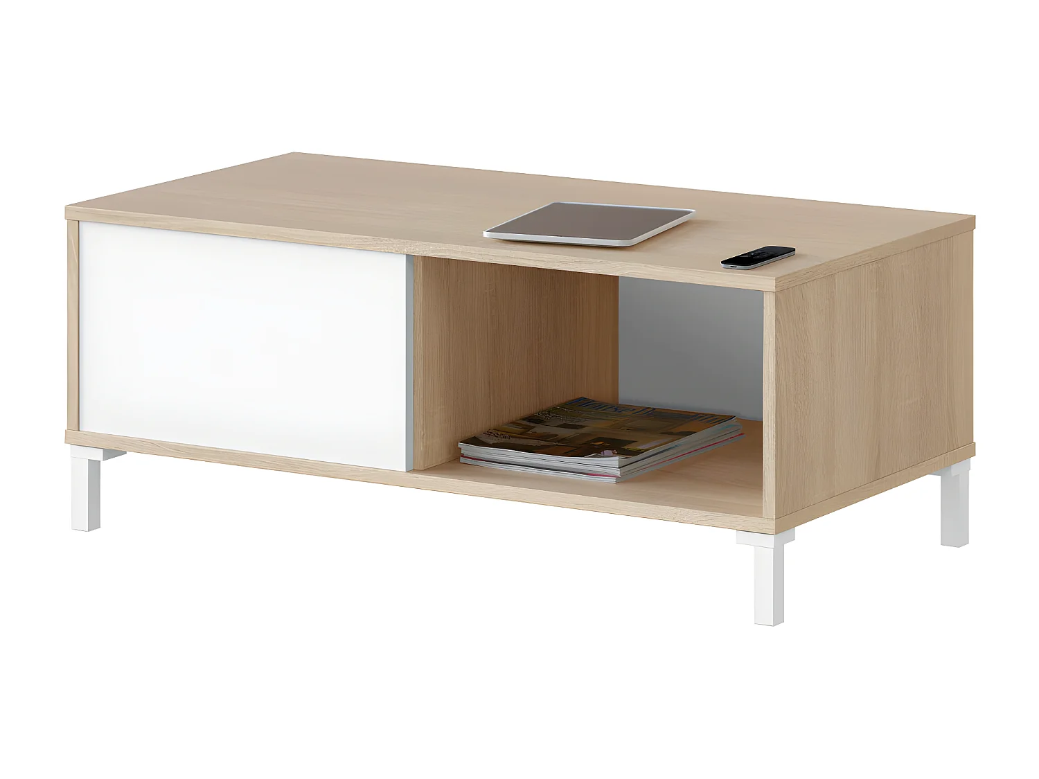Table basse avec 2 niches de rangement Brooklyn - L100 cm