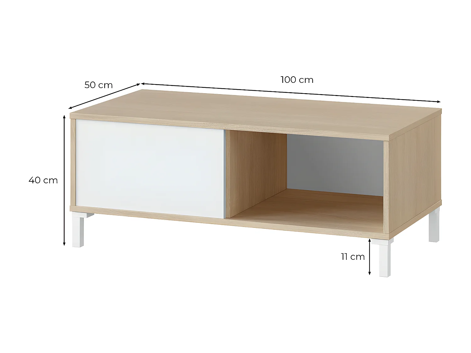 Table basse avec 2 niches de rangement Brooklyn - L100 cm