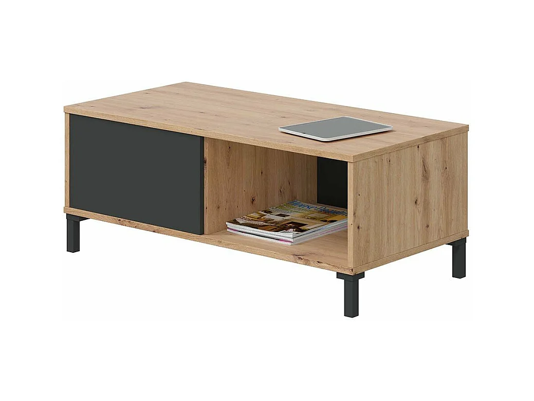 Mesa de centro fixa Brooklyn em carvalho Nodi e cinza antracite estilo industrial