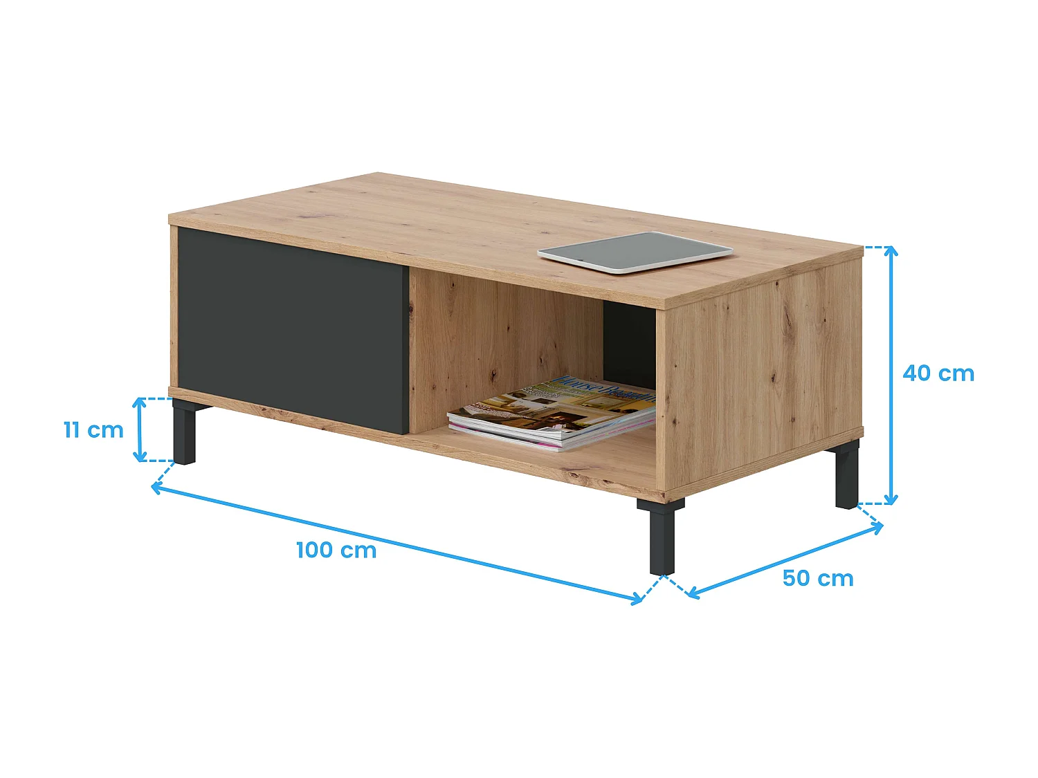 Couchtisch mit 2 Aufbewahrungsnischen Brooklyn - L100 cm