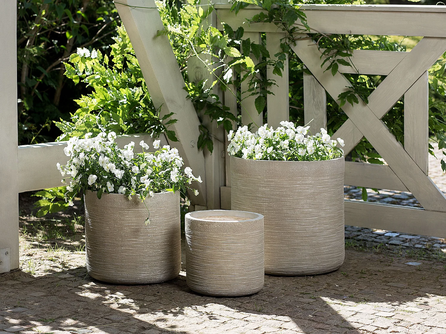 Blumentopf Beton-Optik beige rund 26 x 26 x 25 cm Indoor Outdoor Modern Samos