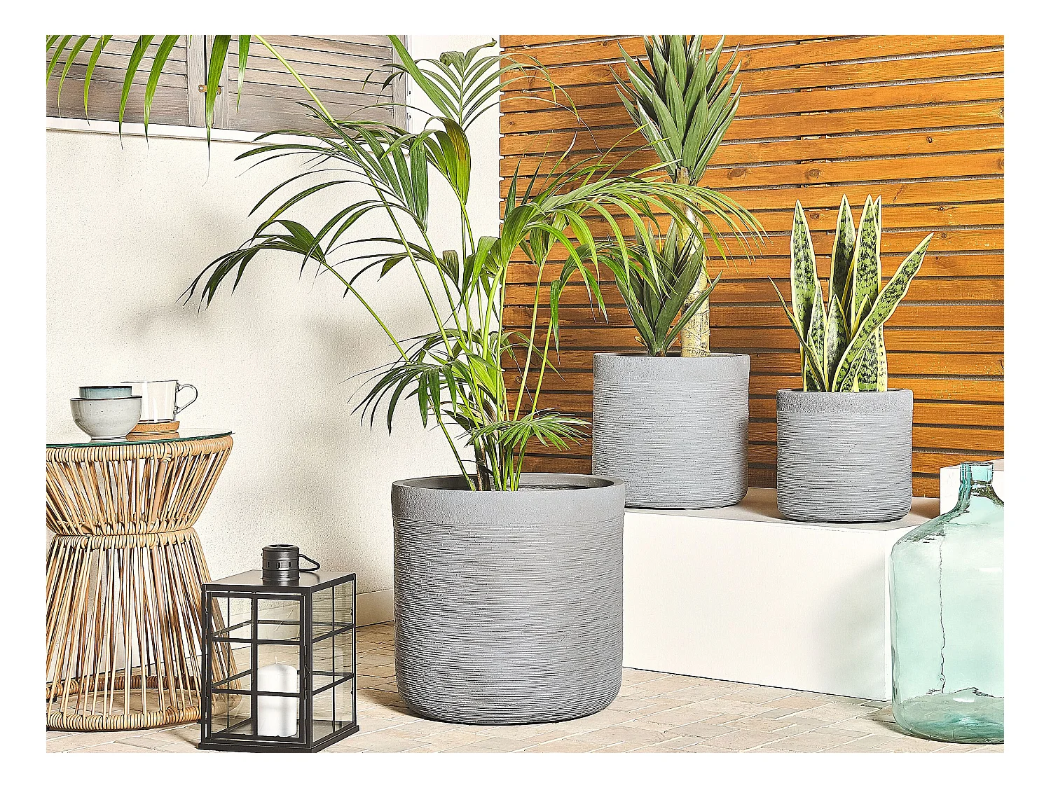 Blumentopf Beton-Optik grau rund 26 x 26 x 25 cm Indoor Outdoor Modern Samos