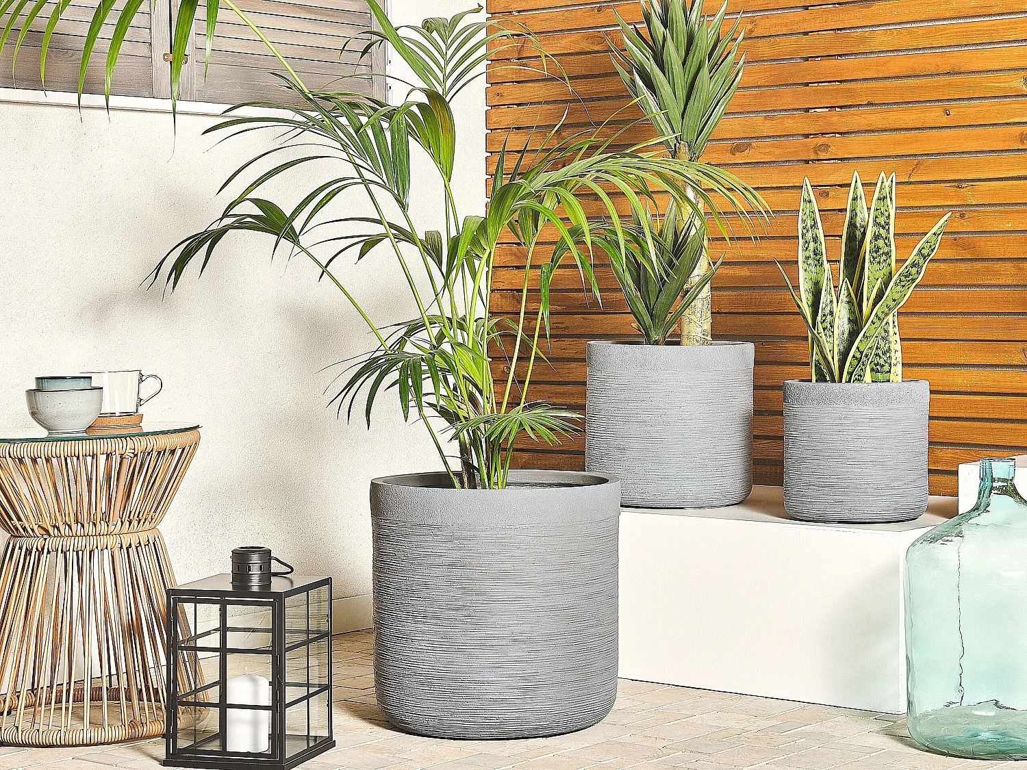 Blumentopf Beton-Optik grau rund 26 x 26 x 25 cm Indoor Outdoor Modern Samos