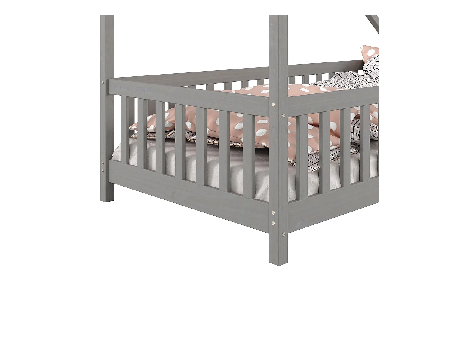 Lit cabane CORA lit enfant simple montessori asymétrique en bois 90 x 190 cm en pin massif lasuré gris