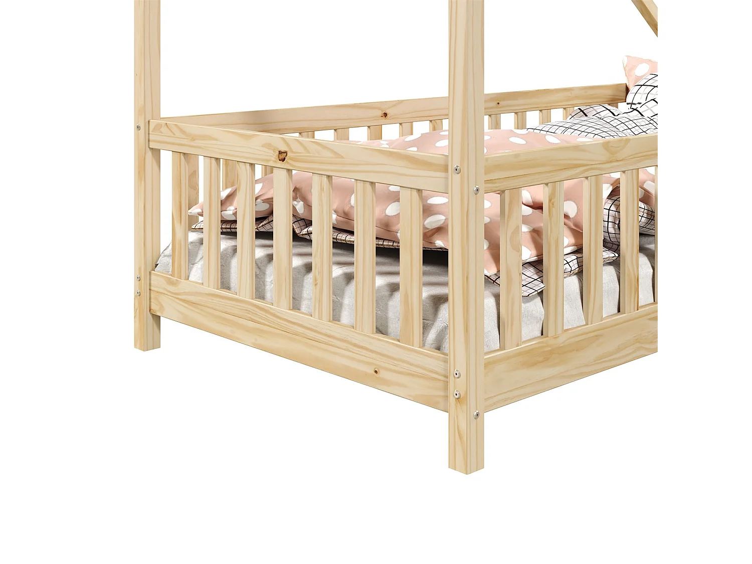 Lit cabane CORA lit enfant simple montessori asymétrique en bois 90 x 190 cm en pin massif à la finition naturelle