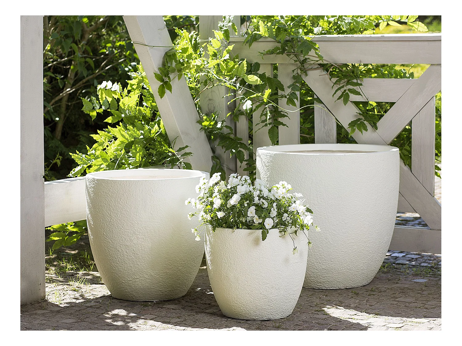 Outdoor Blumentopf Beton-Optik weiß rund 36 x 36 x 32 cm Modern Kannia