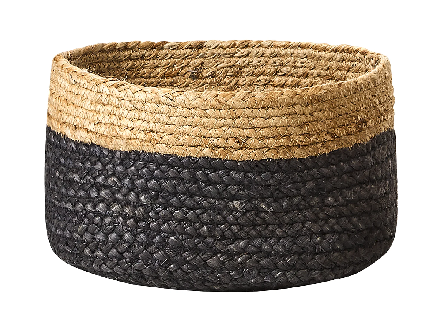 Set aus 3 handgefertigten natürlichen Schwarz Jutekörben Jabar