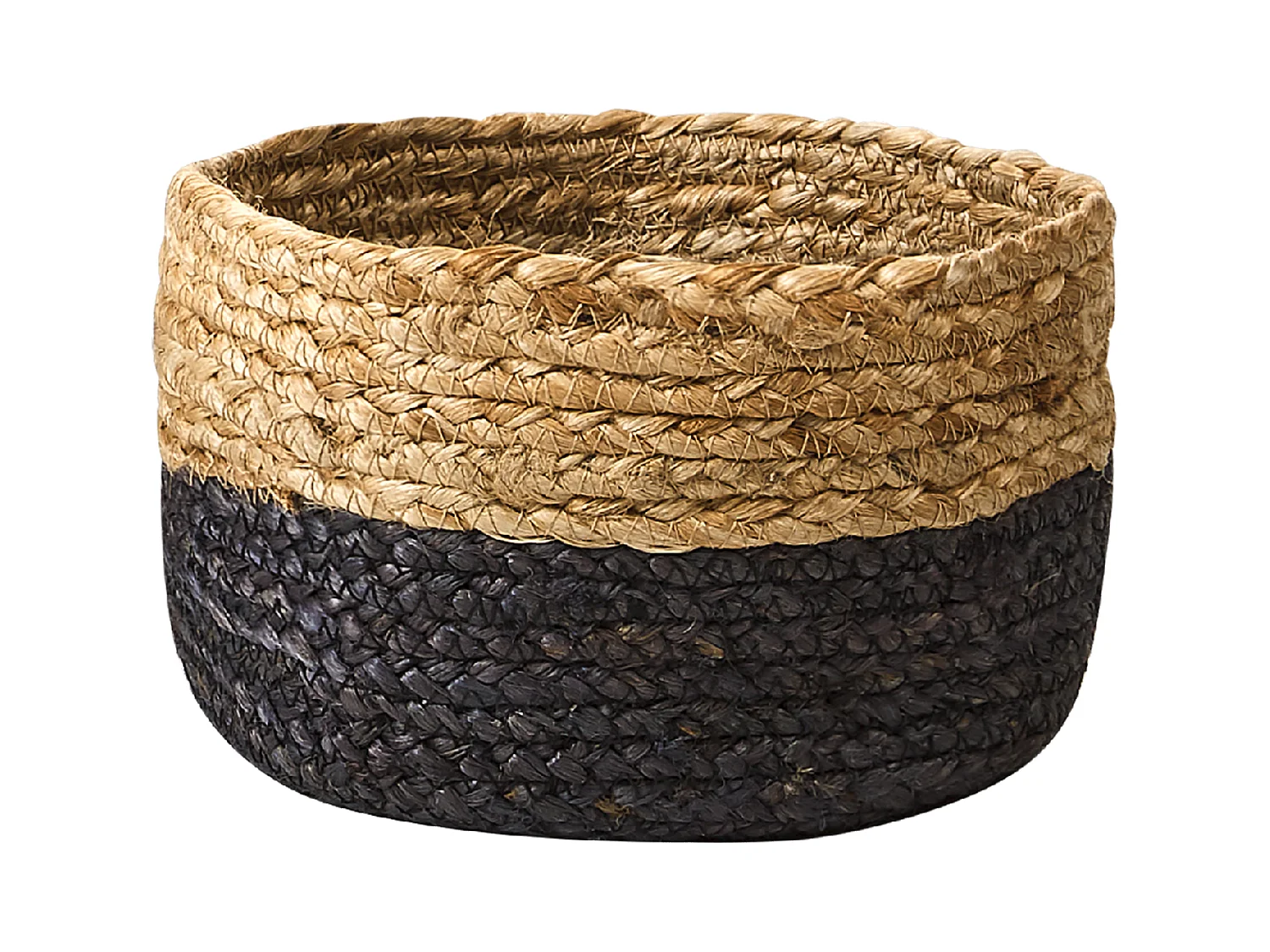 Set aus 3 handgefertigten natürlichen Schwarz Jutekörben Jabar