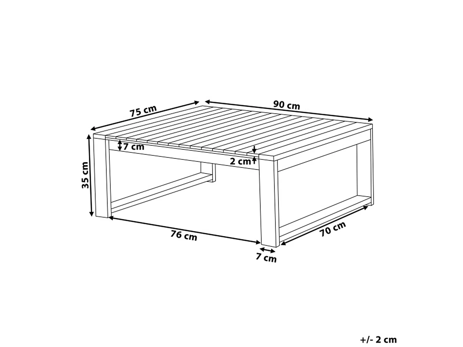 Table basse de jardin TIMOR 90 cm 75 cm Bois d'acacia certifié Rouge foncé