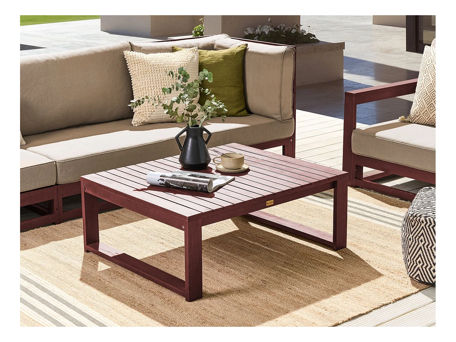 Tavolino da giardino TIMOR 90 cm 75 cm Legno di acacia certificato Rosso scuro