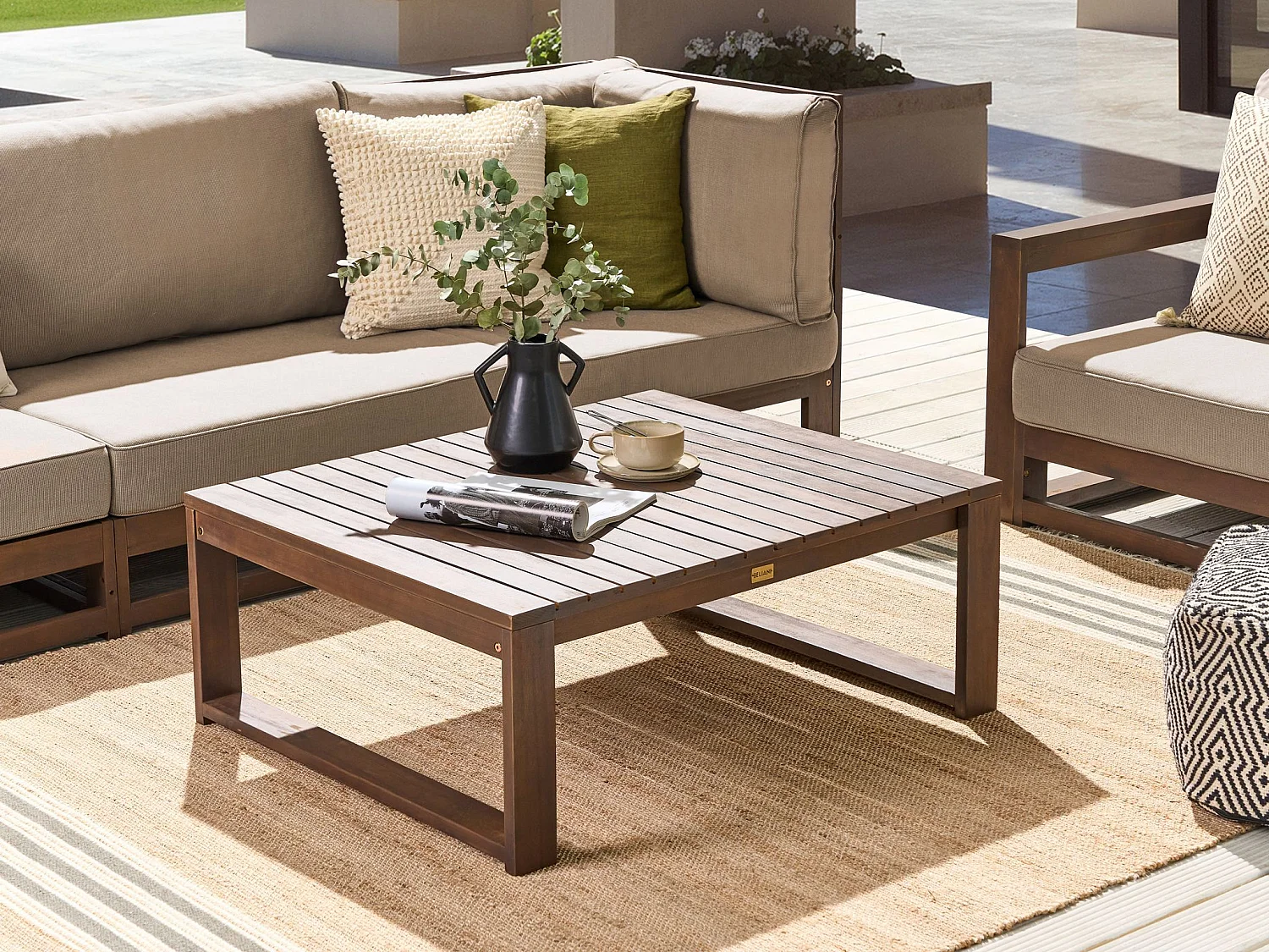Table basse de jardin TIMOR 90 cm 75 cm Bois d'acacia certifié Marron foncé