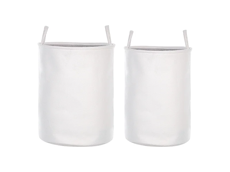 Wäschekorb 2er Set Stoff weiß handgemacht rund mit Kordelzug 2 Griffen Archa
