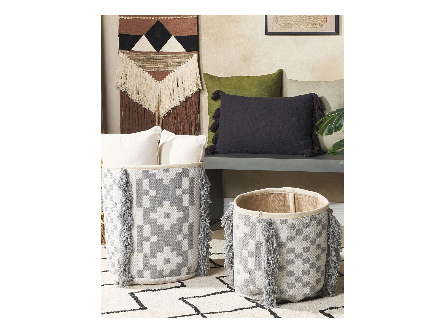Set aus 2 Baumwollaufbewahrungskörbe Behälter Dekoration Weiß und Grau Kalai