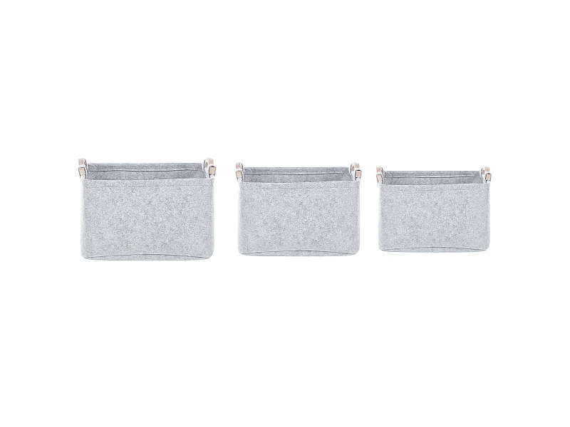 Aufbewahrungskorb 3er Set Filz grau handgemacht mit Griffen aus Holz Baysai