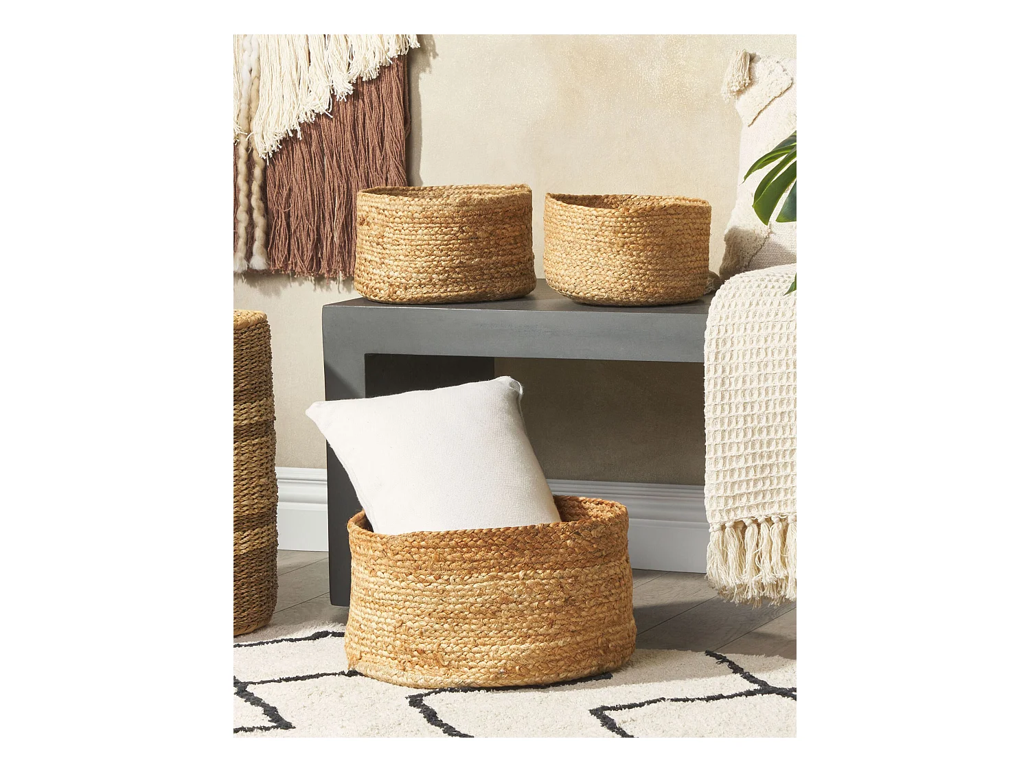 Set aus 3 handgefertigten natürlichen Jutekörben Ranwal