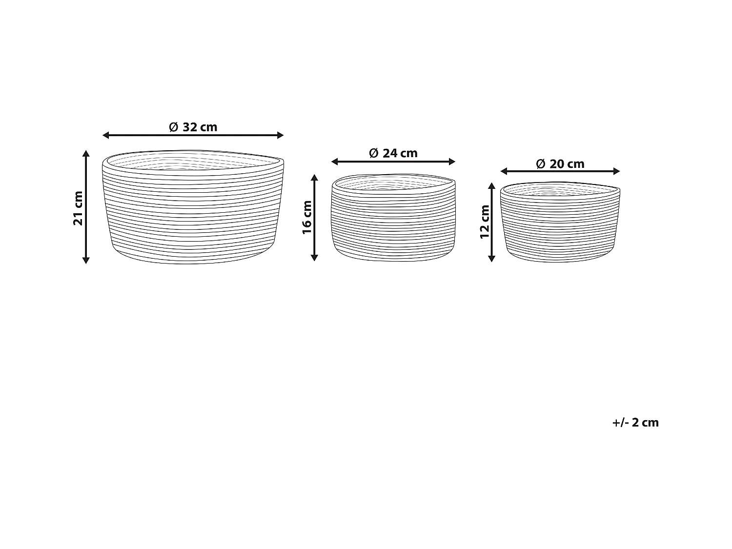 Set aus 3 handgefertigten natürlichen Jutekörben Ranwal
