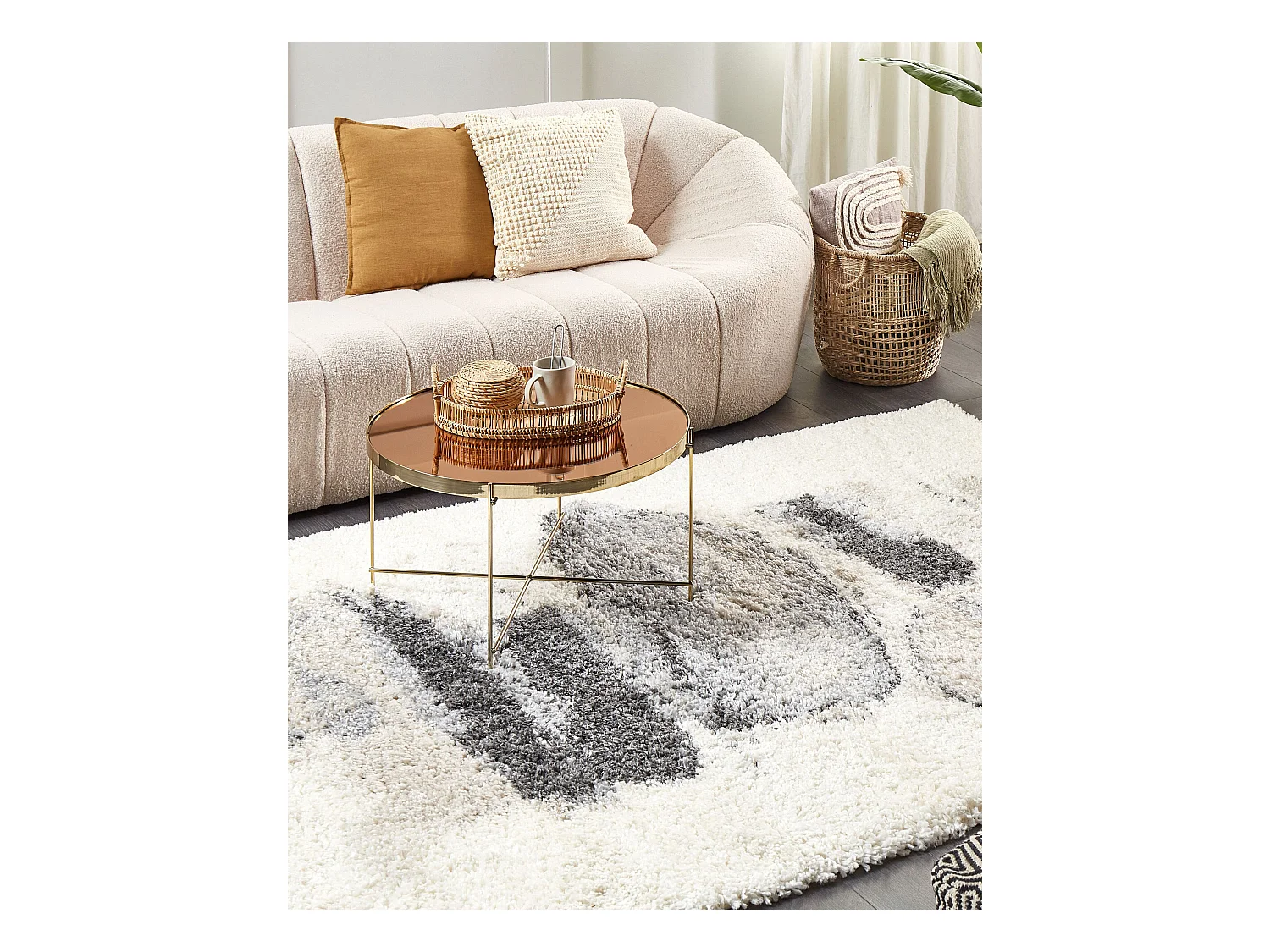 Teppich weiss / grau 200 x 300 cm abstraktes Muster Shaggy MASIS