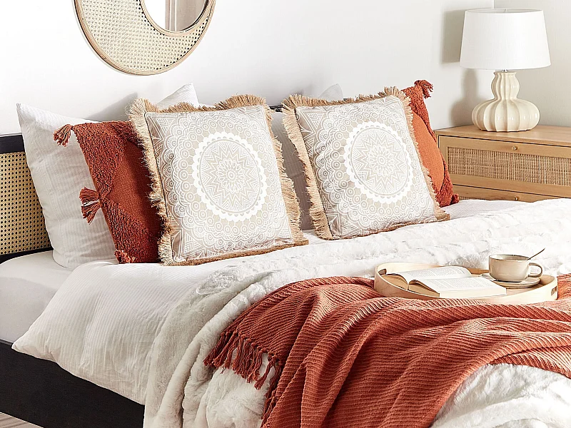 Lot de 2 coussins décoratifs GERANIUM 45 x 45 cm Beige Motif oriental