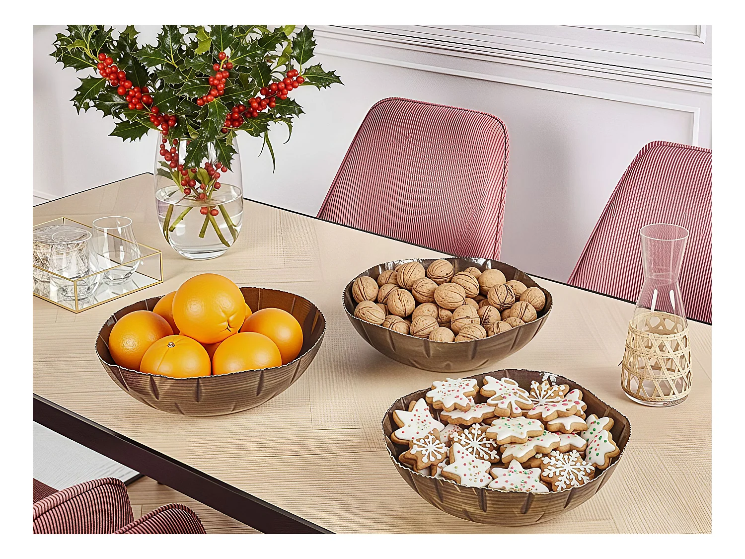 Set of 3 Decorative Bowls PINANG Metal Latão