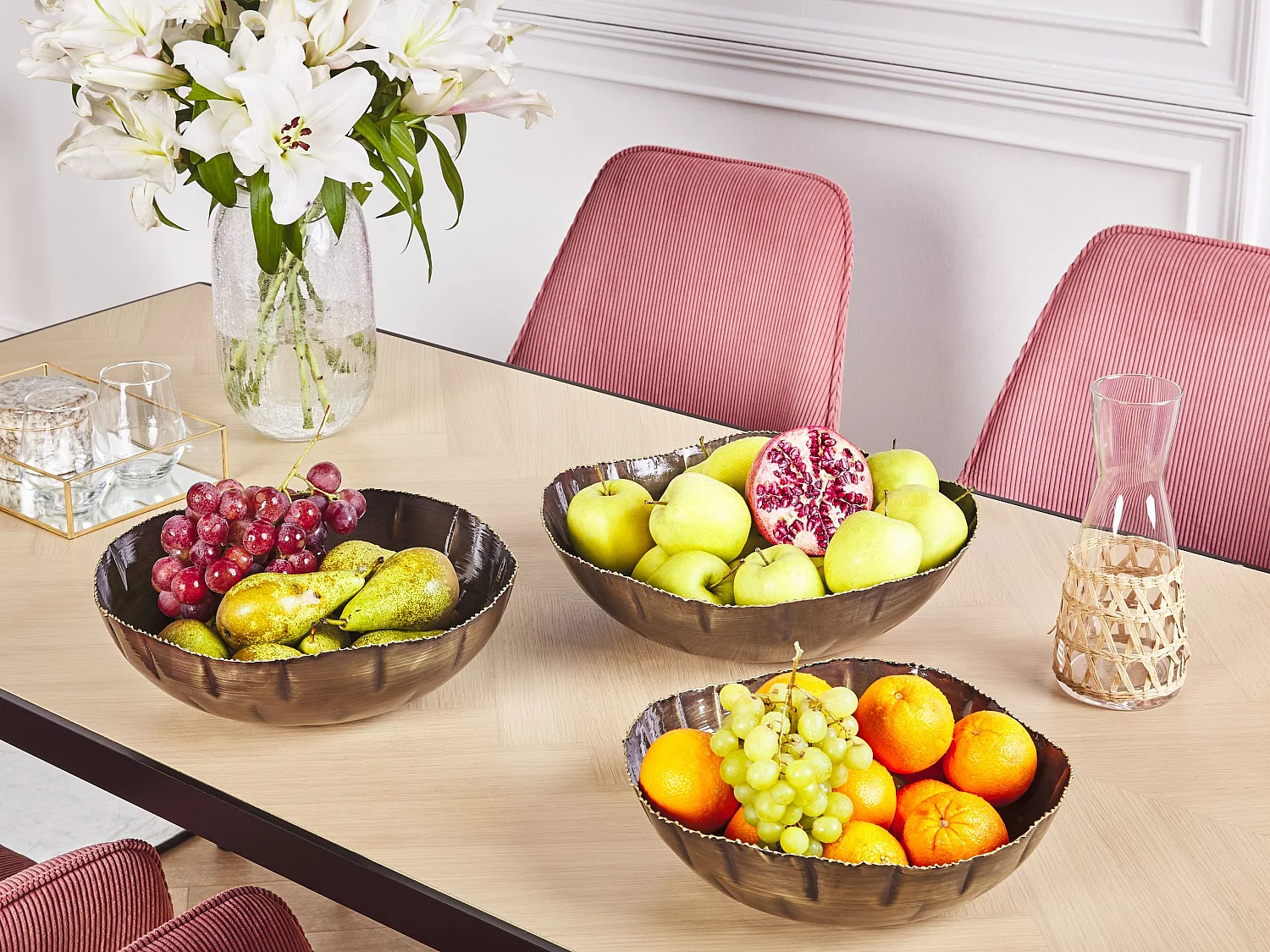 Dekoschüssel 3er Set Eisen messing rund Wohnaccessoires Modern Pinang