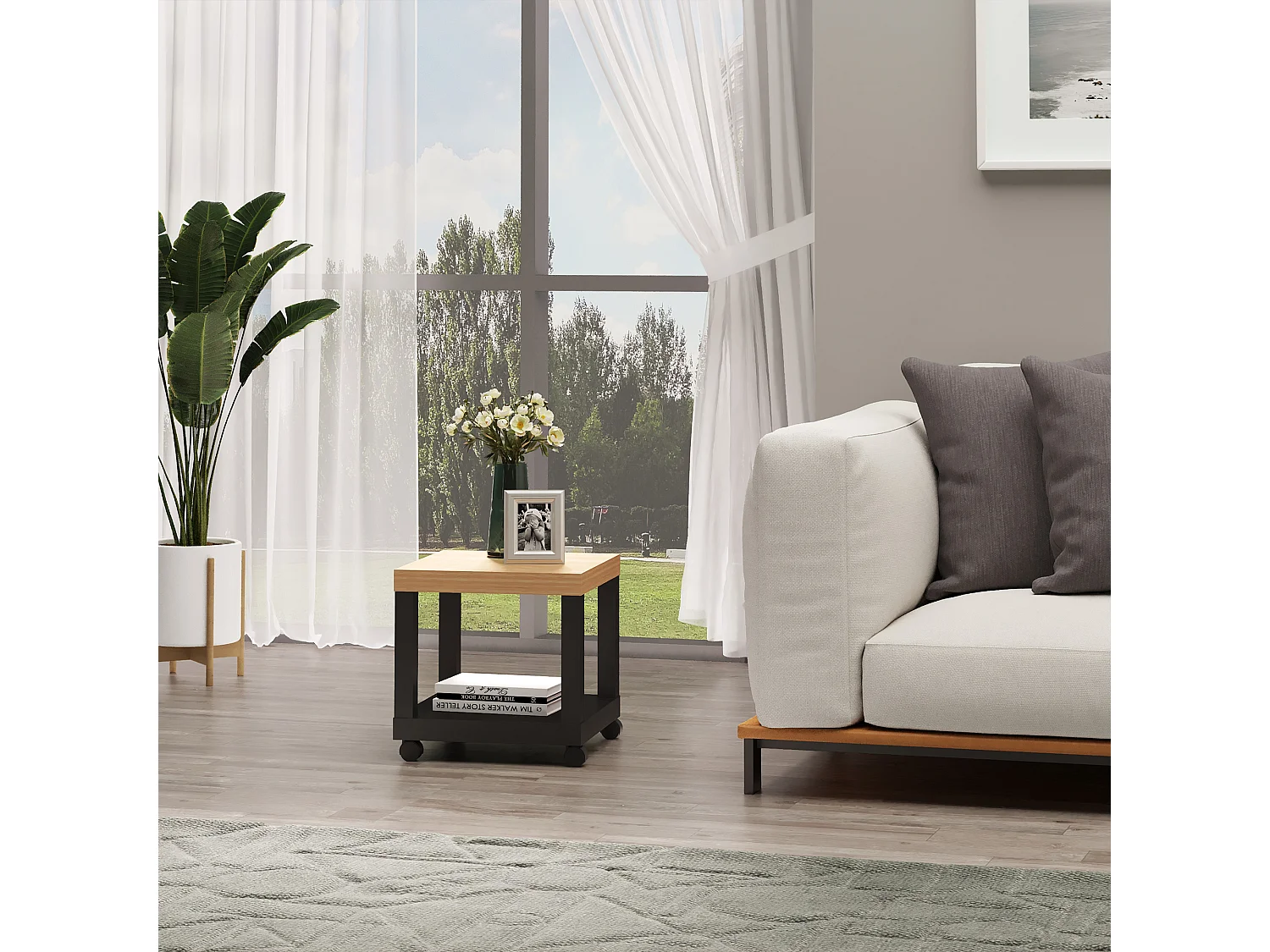 Mesa lateral negro y natural 40x40x40 cm HOMCOM