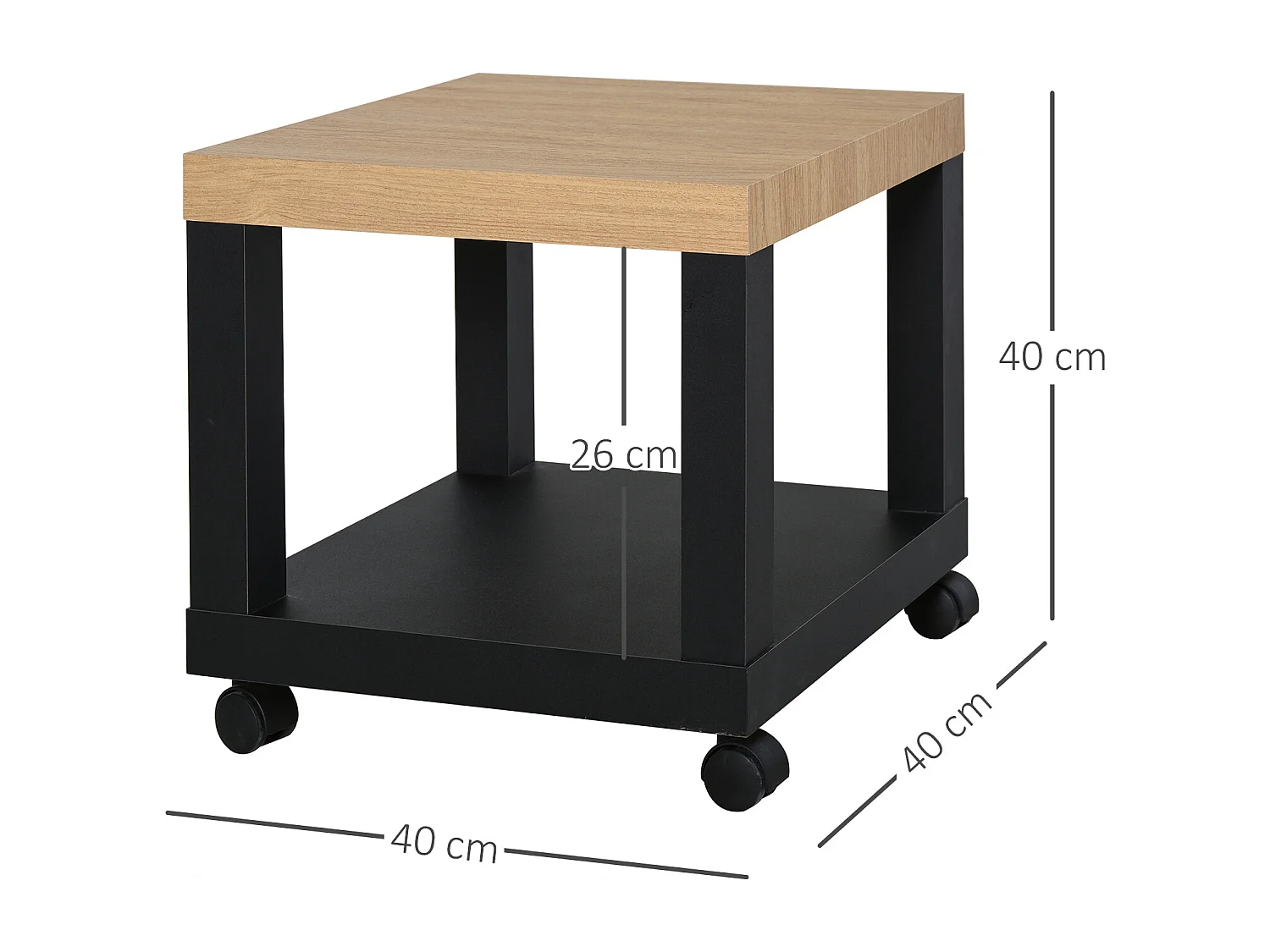 Mesa lateral negro y natural 40x40x40 cm HOMCOM