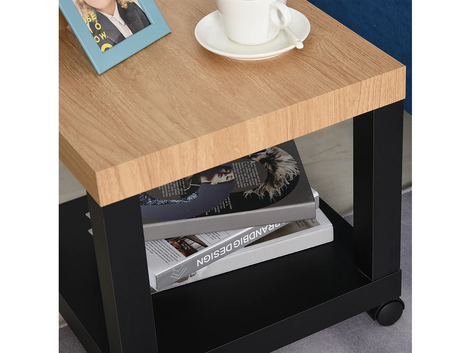 Mesa lateral negro y natural 40x40x40 cm HOMCOM