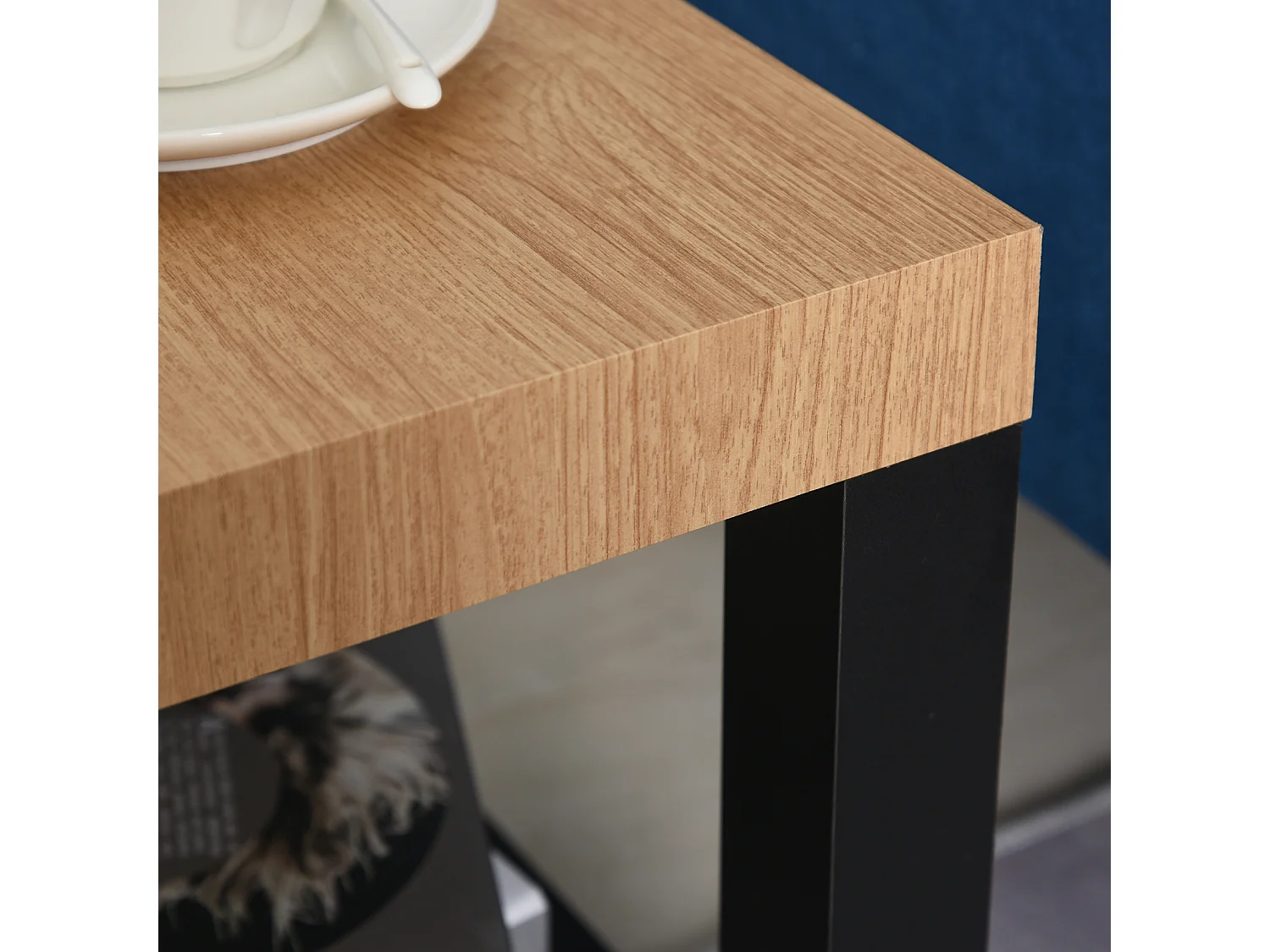 Mesa lateral negro y natural 40x40x40 cm HOMCOM