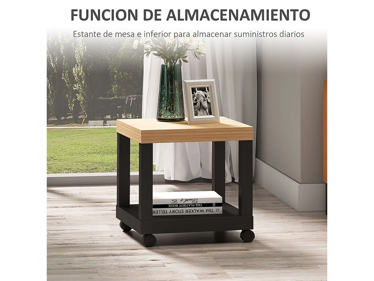 Mesa lateral negro y natural 40x40x40 cm HOMCOM