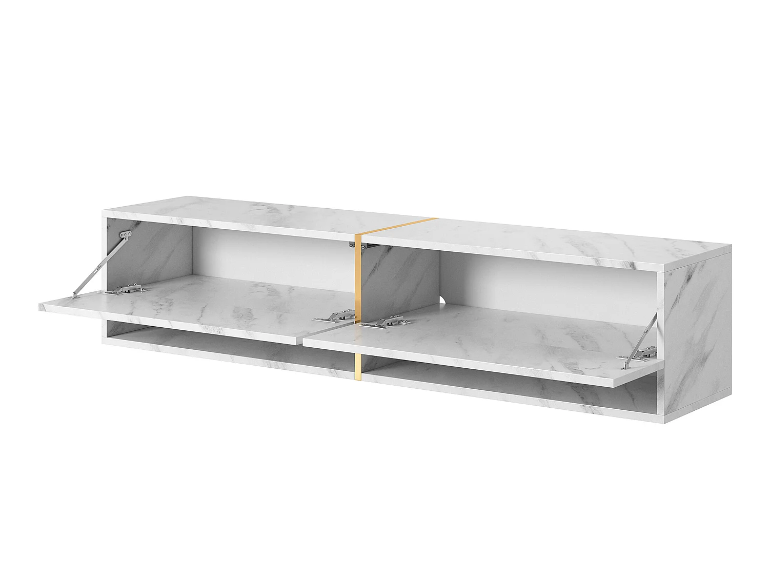 Mobile TV - 140 cm - pannelo laminato - colore: marmo bianco + striscia dorata - Mirrgo