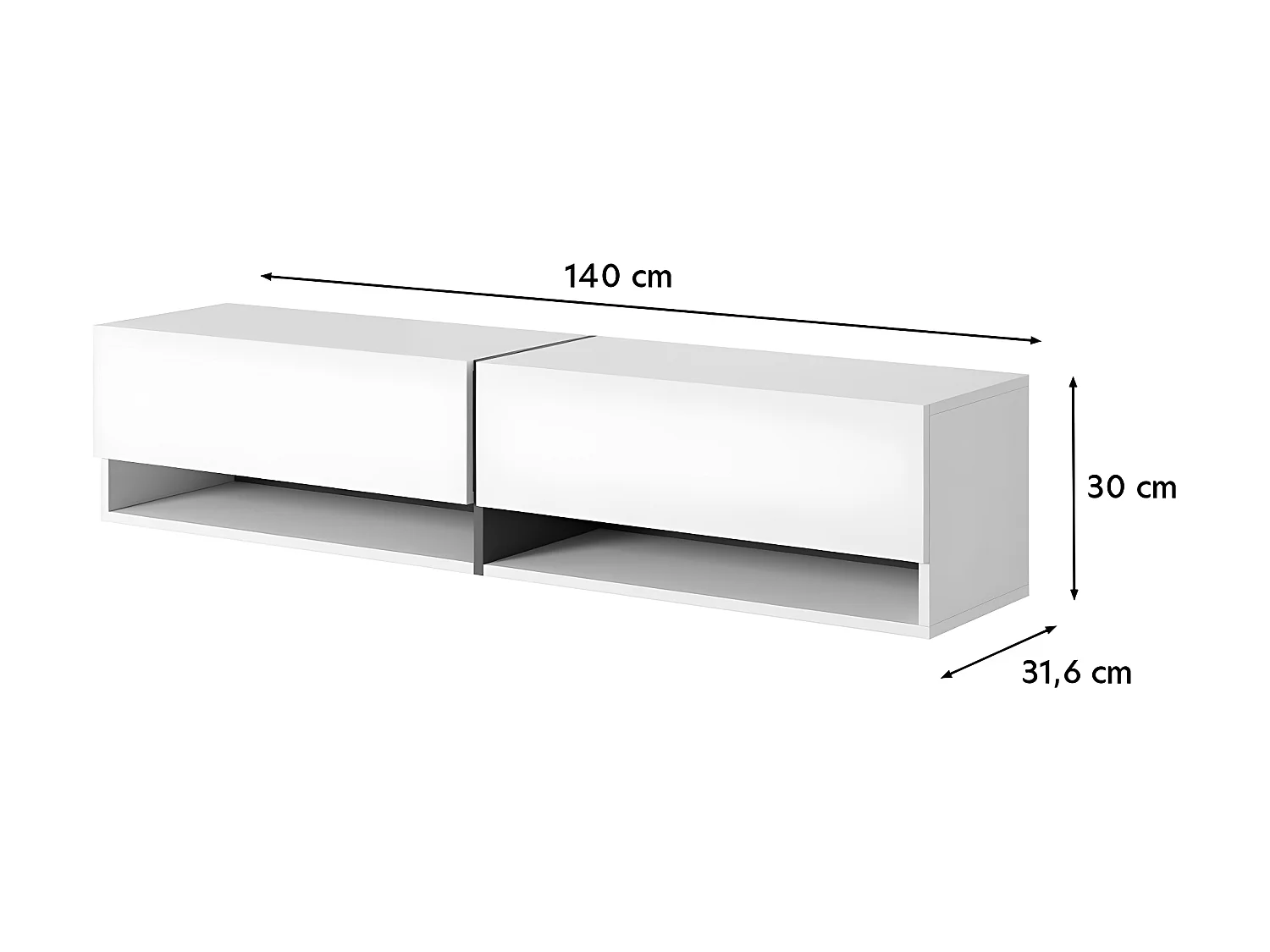 Mobile TV - 140 cm - pannelo laminato - colore: marmo bianco + striscia dorata - Mirrgo
