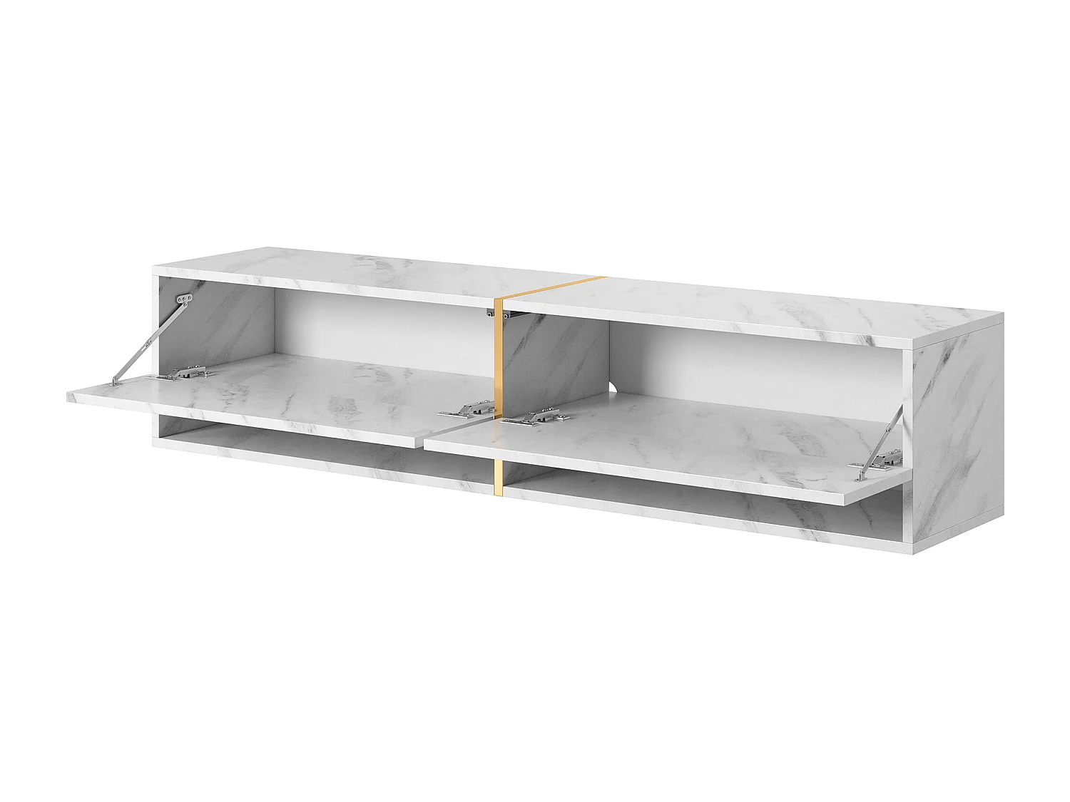 Mobile TV - 140 cm - pannelo laminato - colore: marmo bianco + striscia dorata - Mirrgo