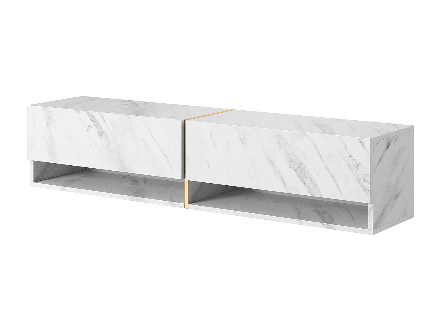 Mobile TV - 140 cm - pannelo laminato - colore: marmo bianco + striscia dorata - Mirrgo