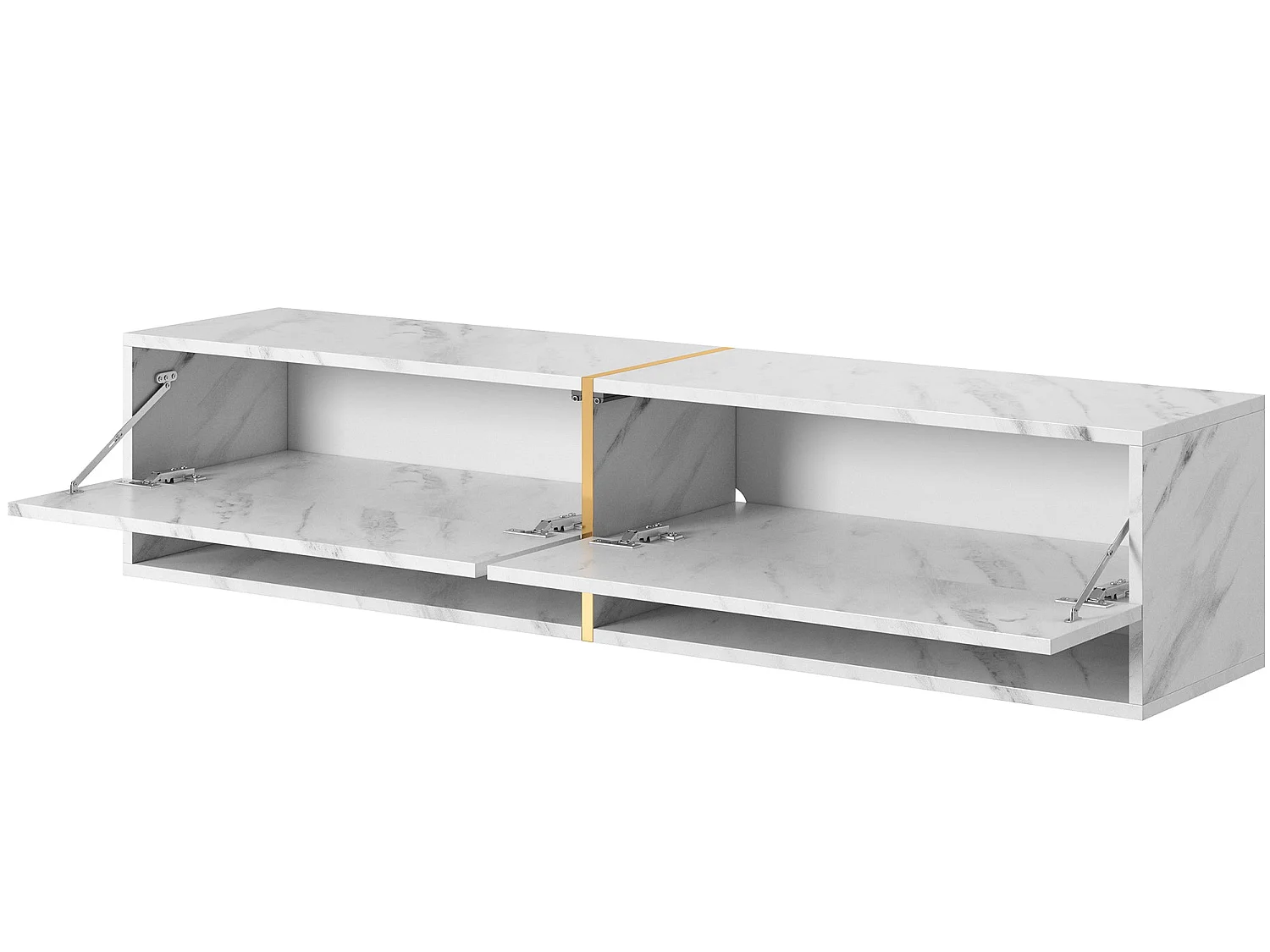 Mobile TV - 140 cm - pannelo laminato - colore: marmo bianco + striscia dorata - Mirrgo