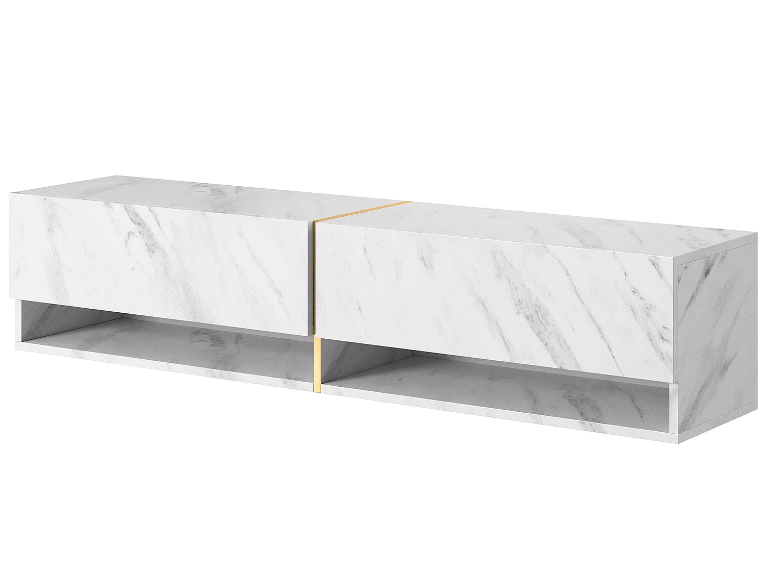 Mobile TV - 140 cm - pannelo laminato - colore: marmo bianco + striscia dorata - Mirrgo