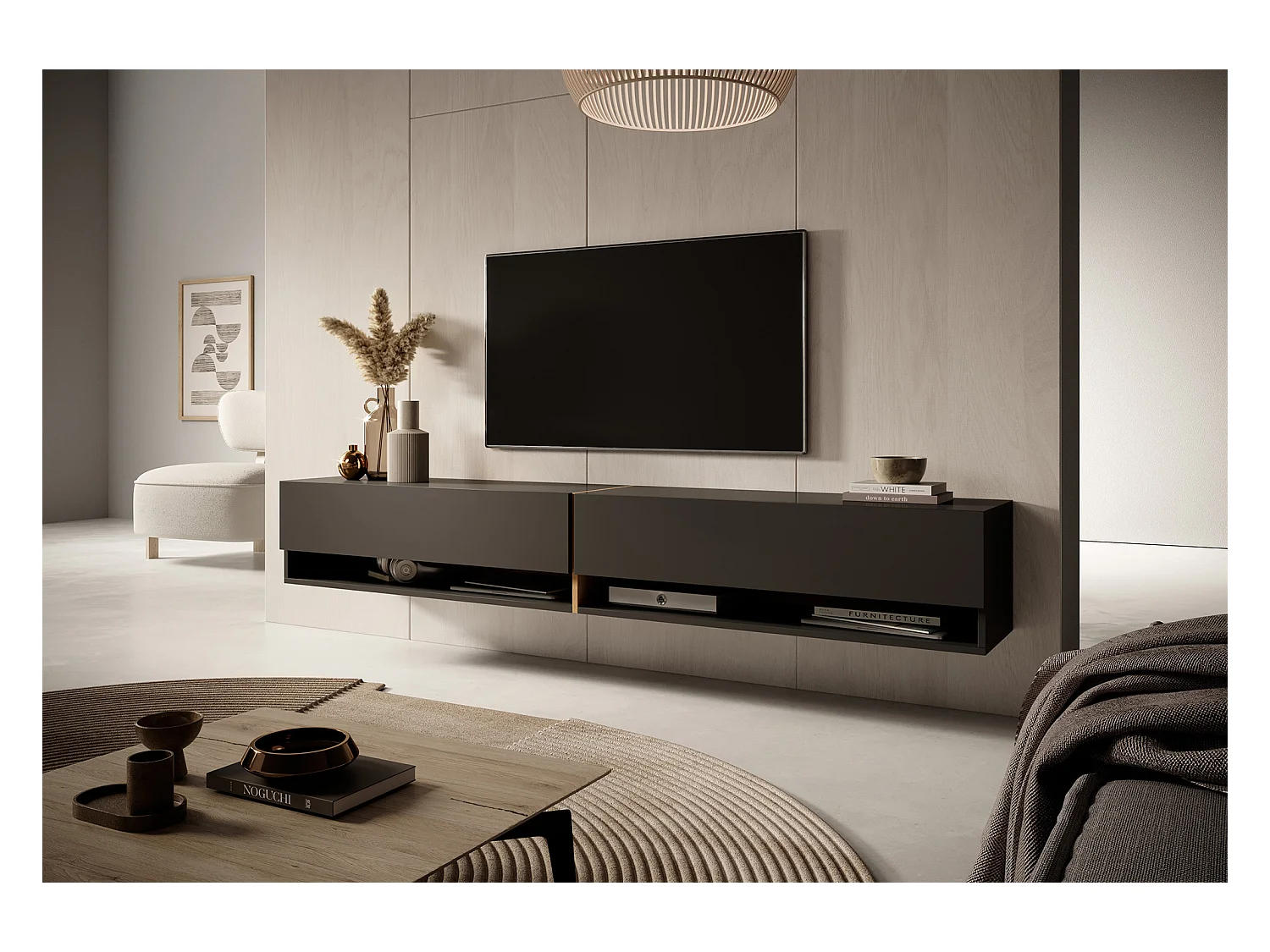 Mobile TV - 200 cm - colore: di grigio grafite + striscia di colore: rovere artisan - Mirrgo