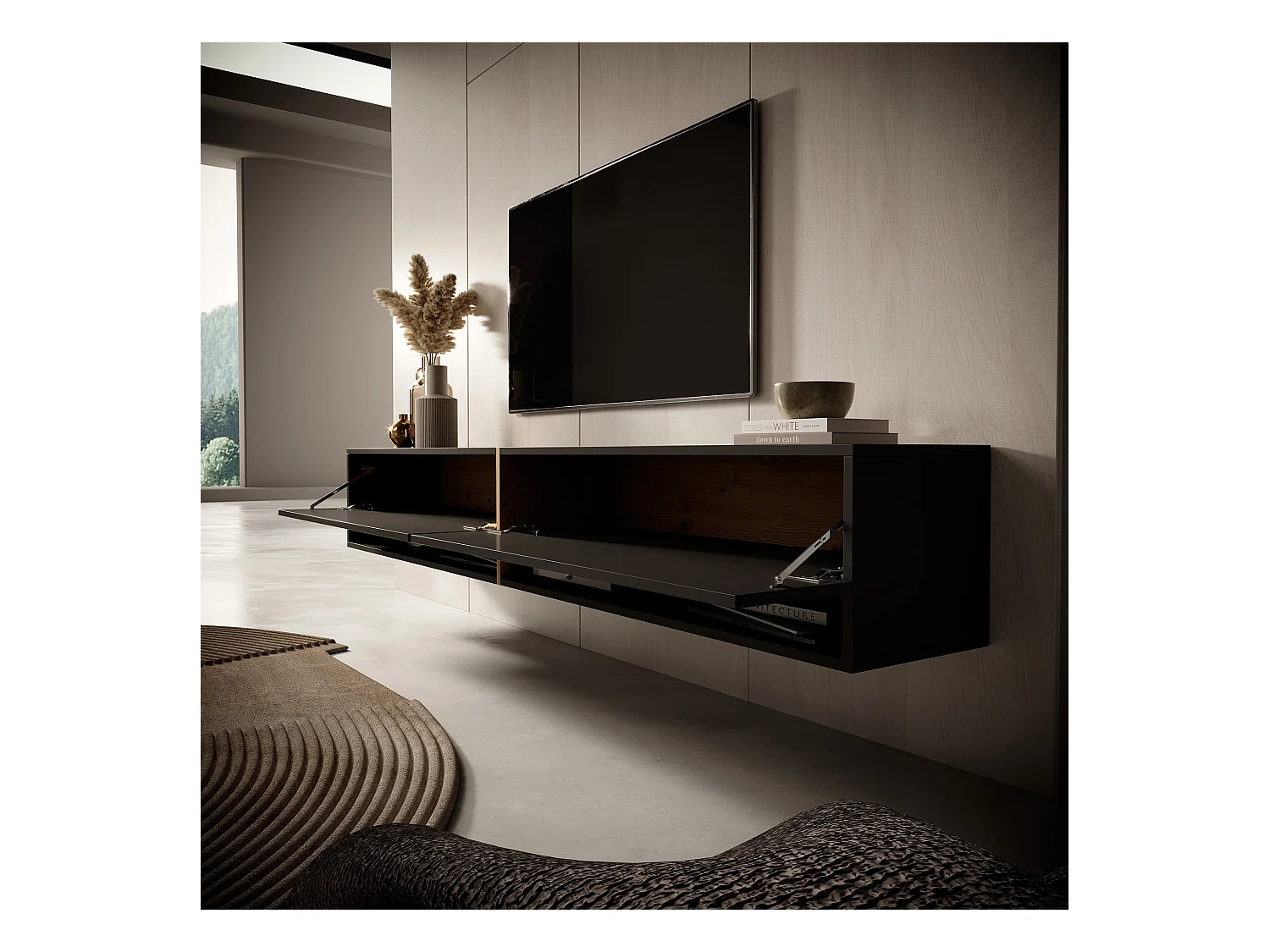 Mobile TV - 200 cm - colore: di grigio grafite + striscia di colore: rovere artisan - Mirrgo