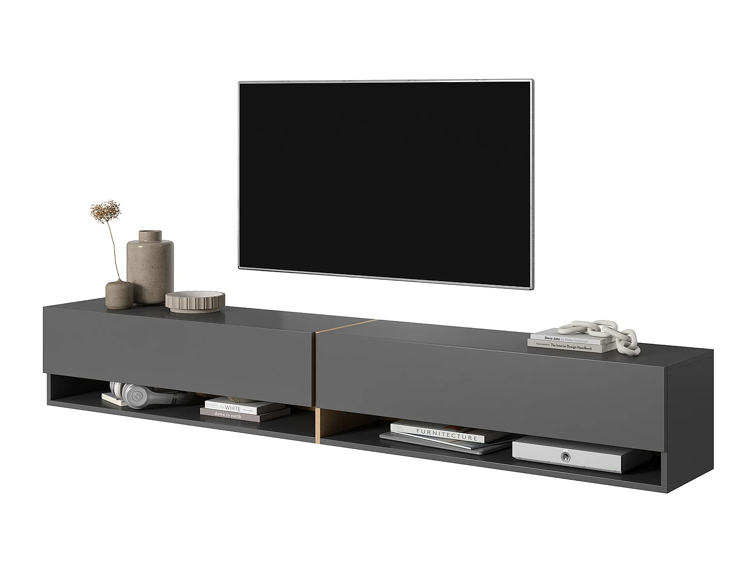 Mobile TV - 200 cm - colore: di grigio grafite + striscia di colore: rovere artisan - Mirrgo