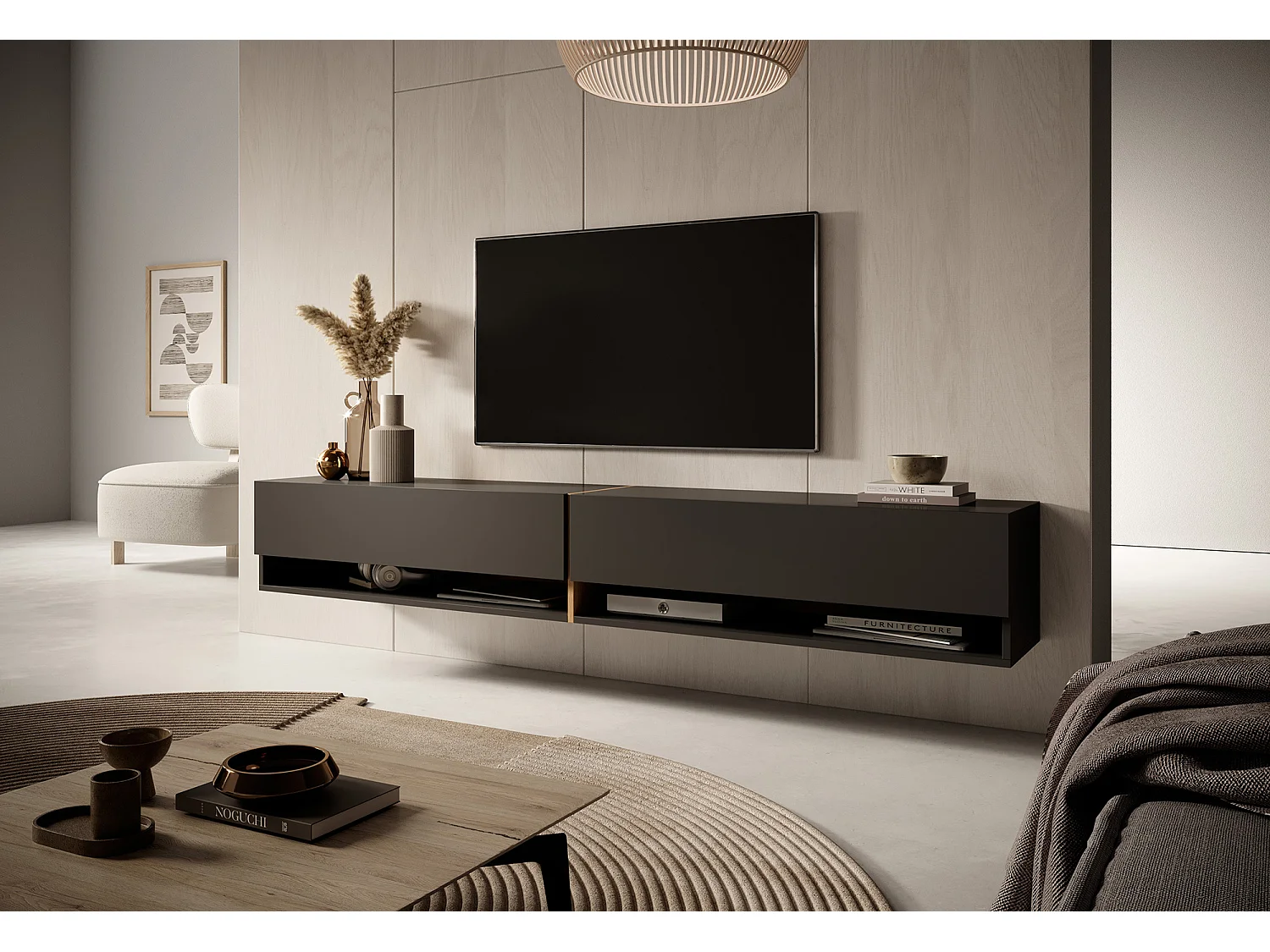 Mobile TV - 200 cm - colore: di grigio grafite + striscia di colore: rovere artisan - Mirrgo