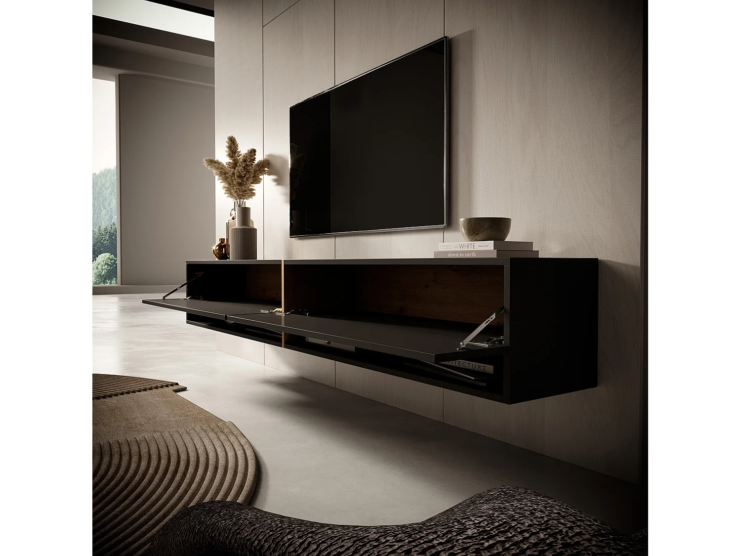 Mobile TV - 200 cm - colore: di grigio grafite + striscia di colore: rovere artisan - Mirrgo