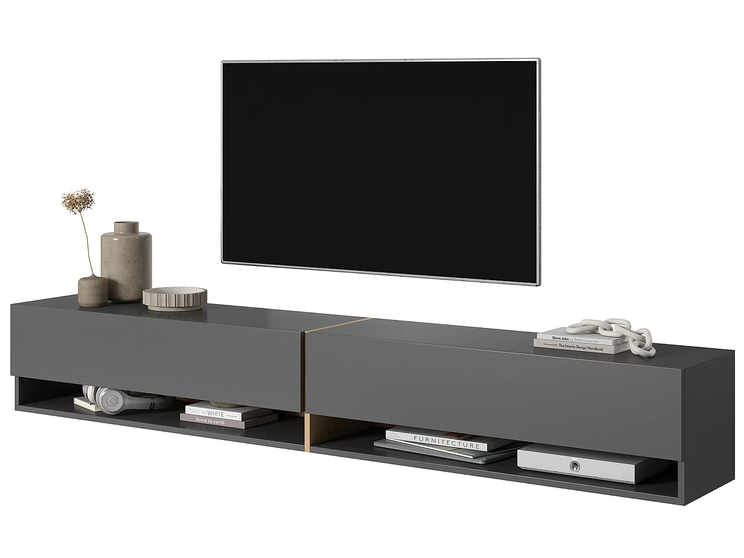 Mobile TV - 200 cm - colore: di grigio grafite + striscia di colore: rovere artisan - Mirrgo