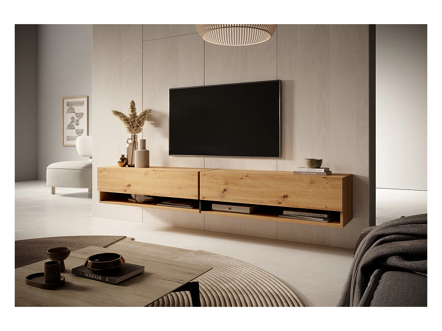 Mueble TV / Mueble de salón - roble artesanal con inserciones de grafito - 200 cm - Mirrgo