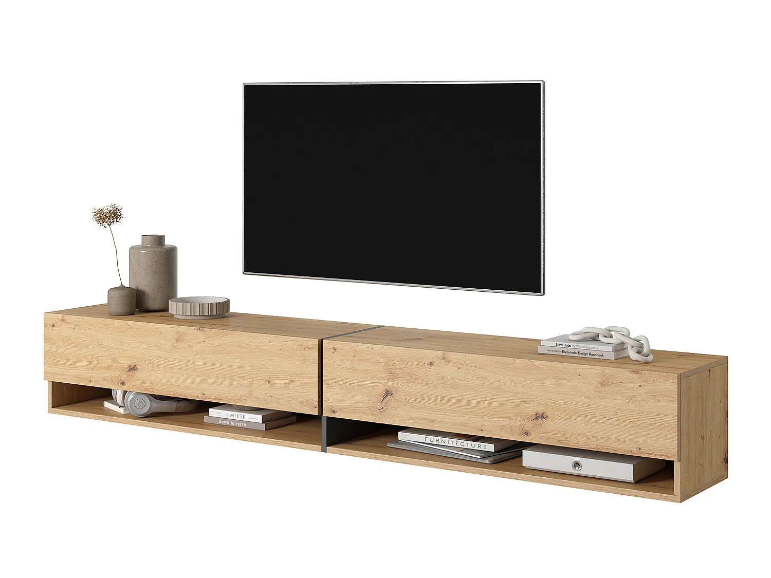 Mueble TV / Mueble de salón - roble artesanal con inserciones de grafito - 200 cm - Mirrgo