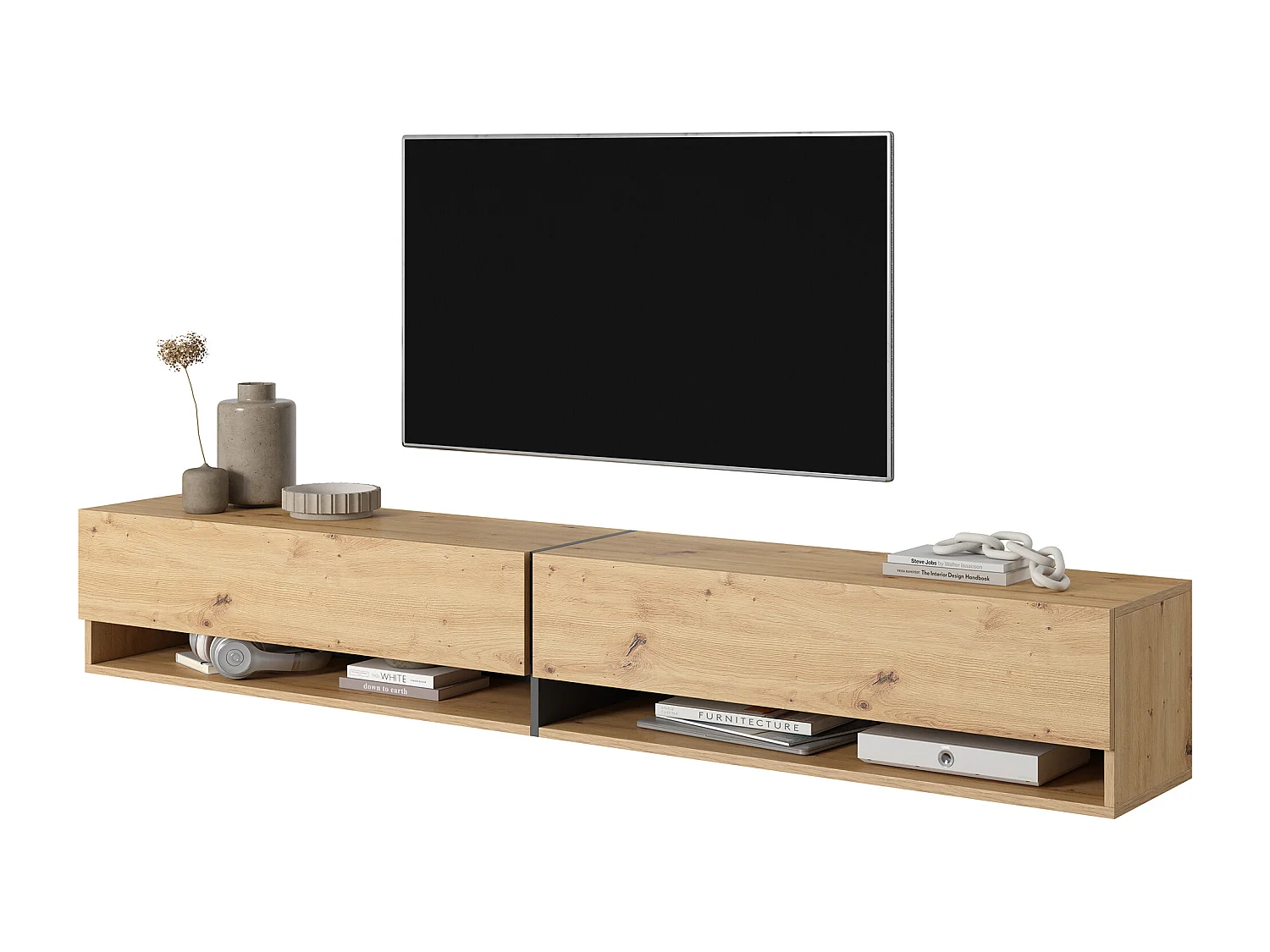 Meuble tv 200 cm -chêne artisan avec insert graphite - MIRRGO
