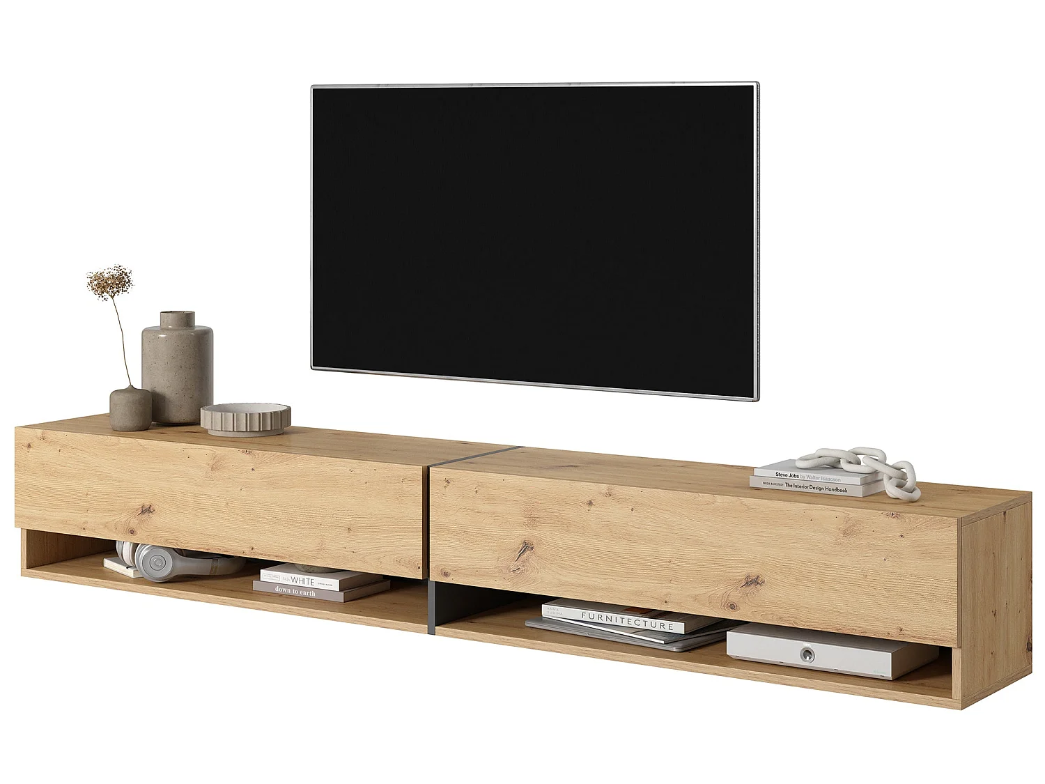 Meuble tv 200 cm -chêne artisan avec insert graphite - MIRRGO