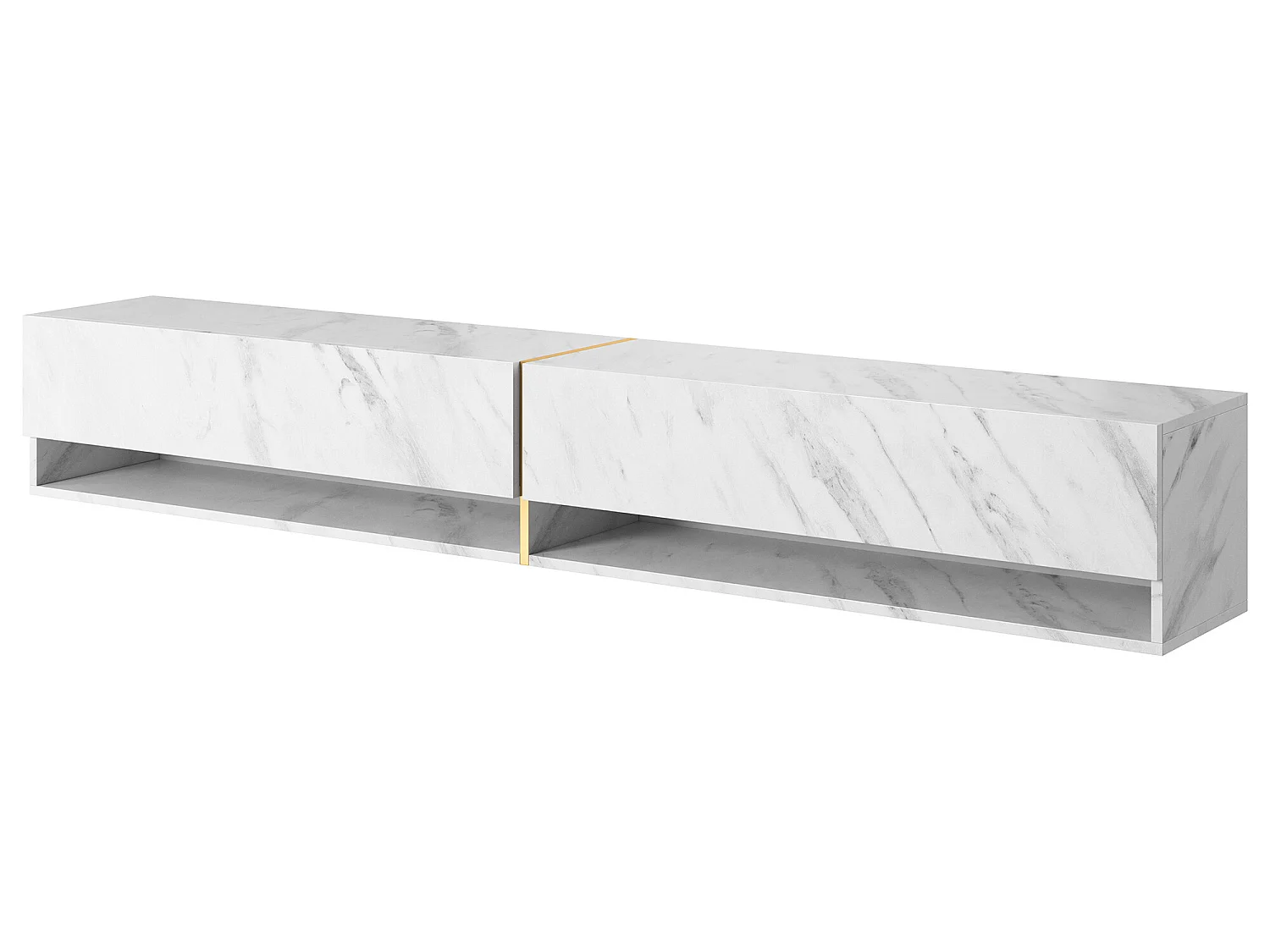 Meuble tv 200 cm -marbre blanc avec insert d'or - MIRRGO